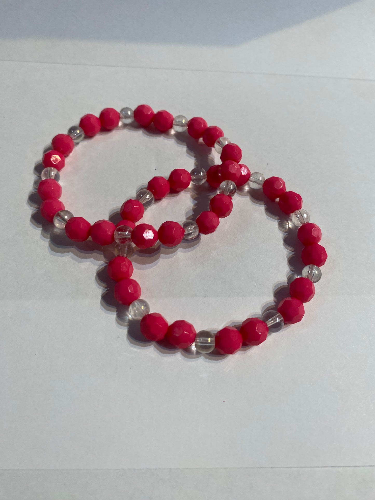 Pink & White Bracelet | Pink and White Stretch Beaded Bracelet |