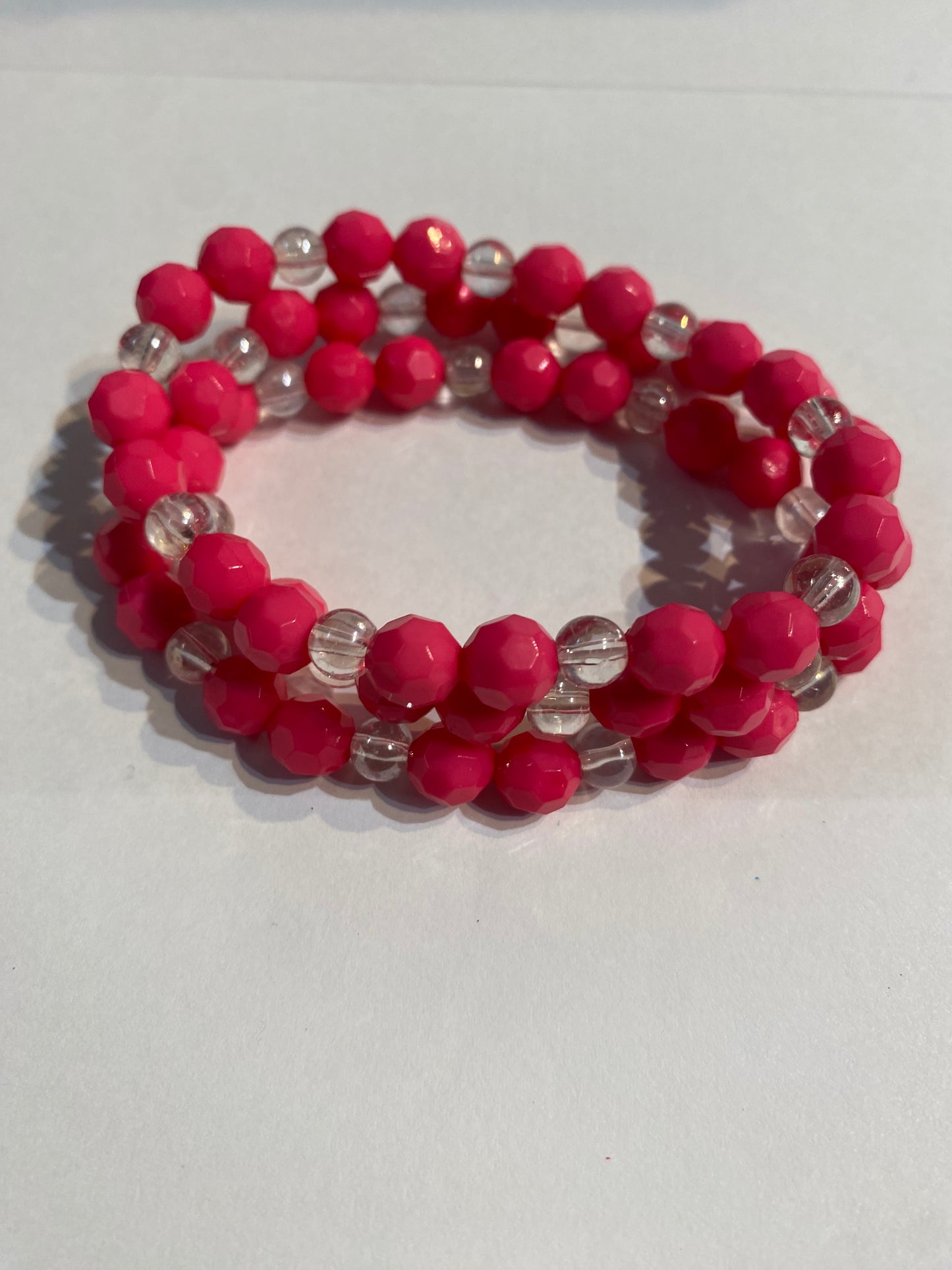 Pink & White Bracelet | Pink and White Stretch Beaded Bracelet |
