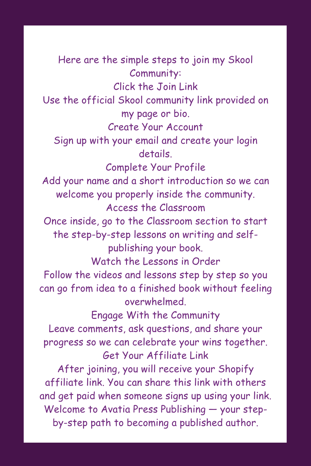 Avatia Press Publishing | Join My Community on Skool | Learning Community