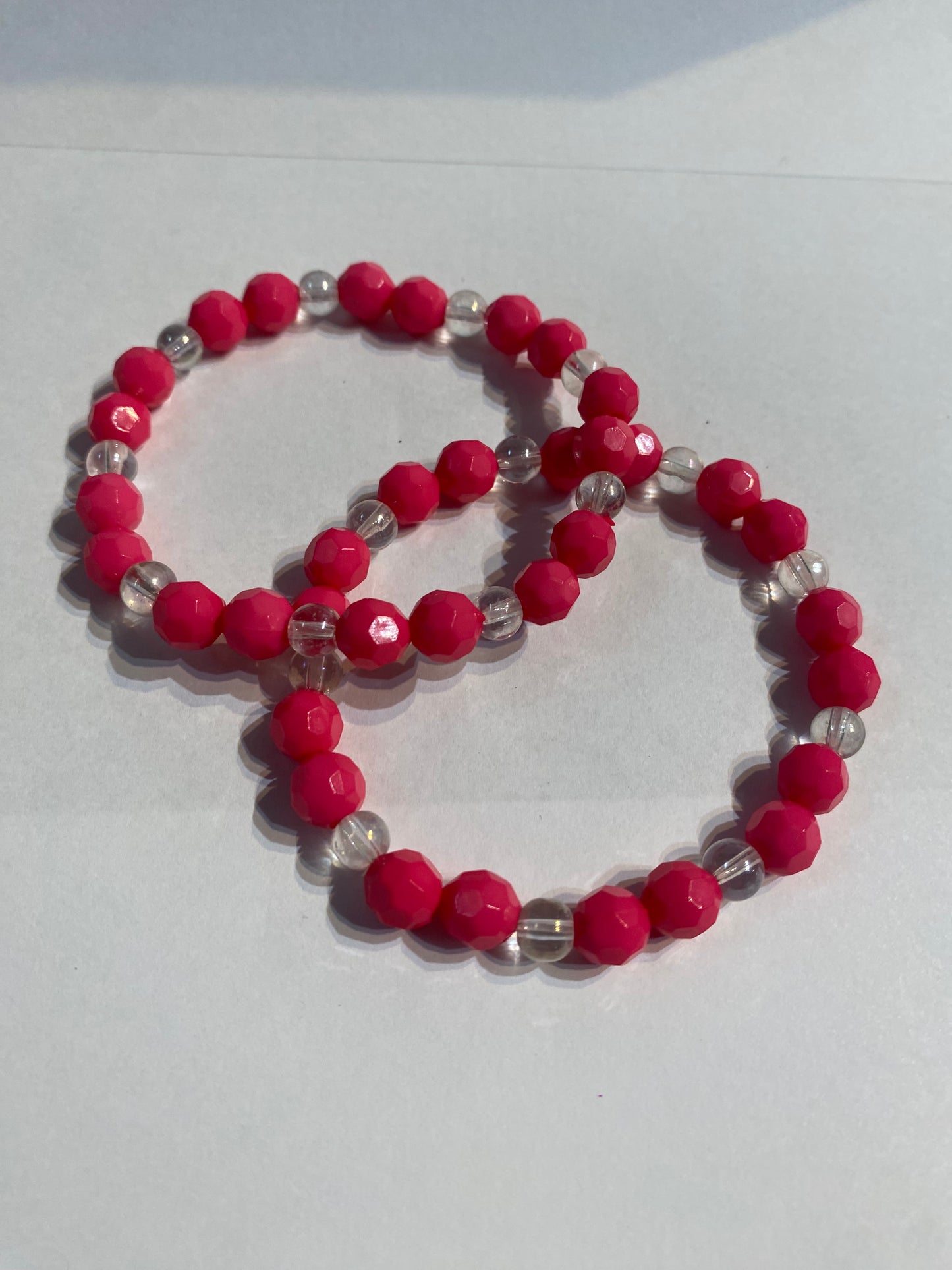 Pink & White Bracelet | Pink and White Stretch Beaded Bracelet |
