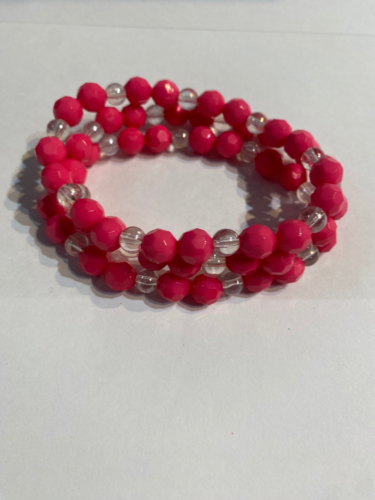 Pink & White Bracelet | Pink and White Stretch Beaded Bracelet |