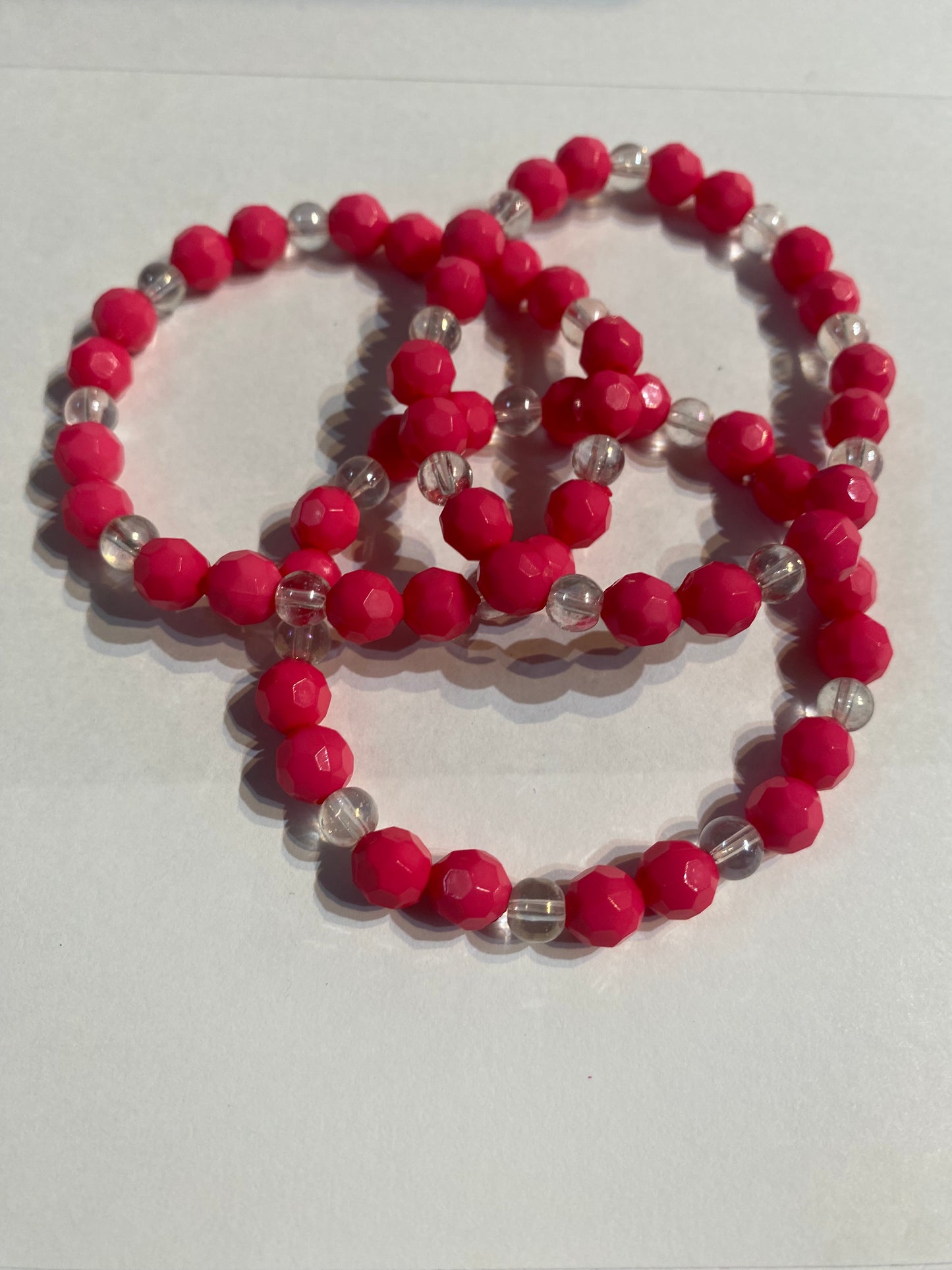 Pink & White Bracelet | Pink and White Stretch Beaded Bracelet |
