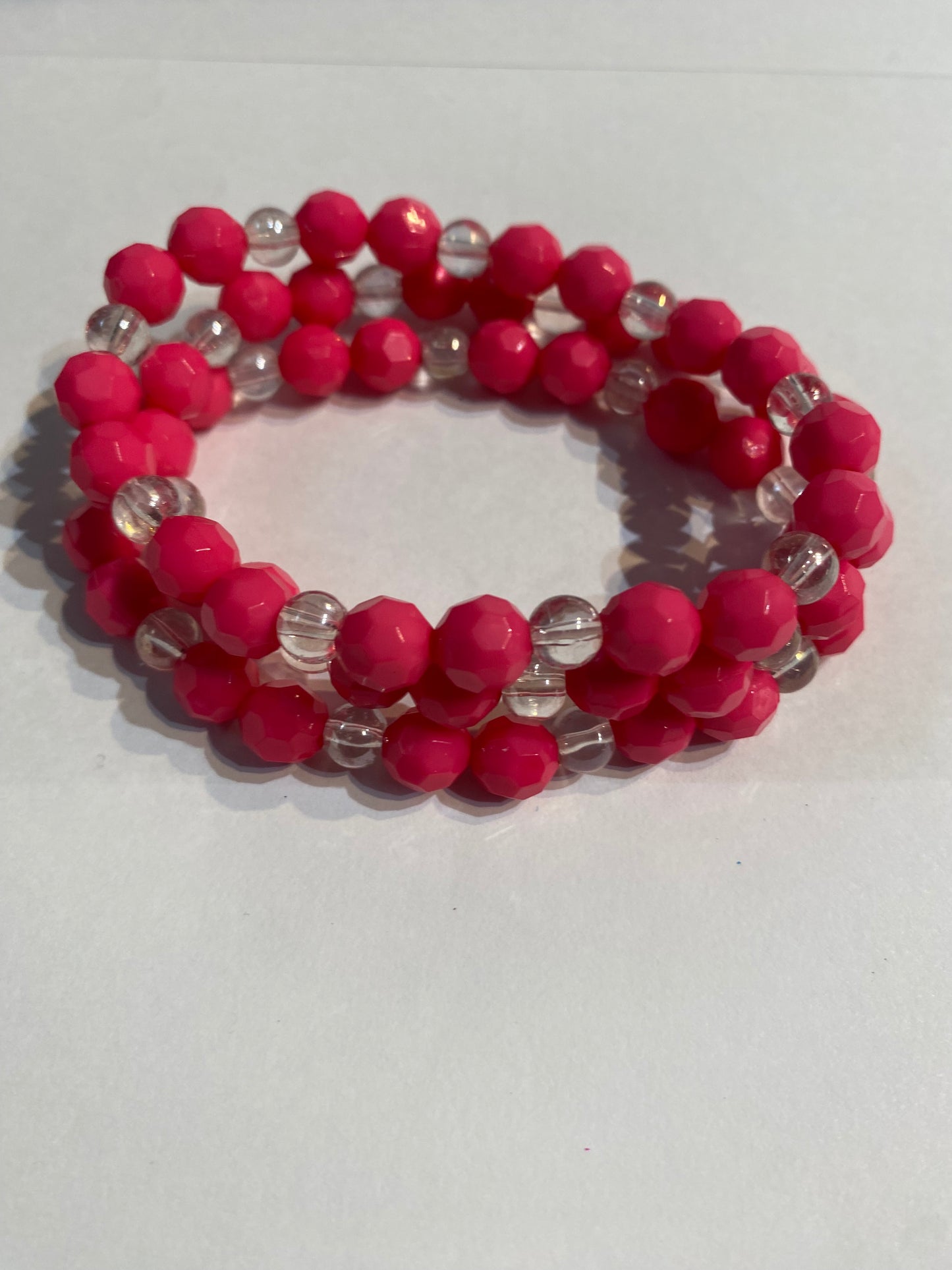 Pink & White Bracelet | Pink and White Stretch Beaded Bracelet |