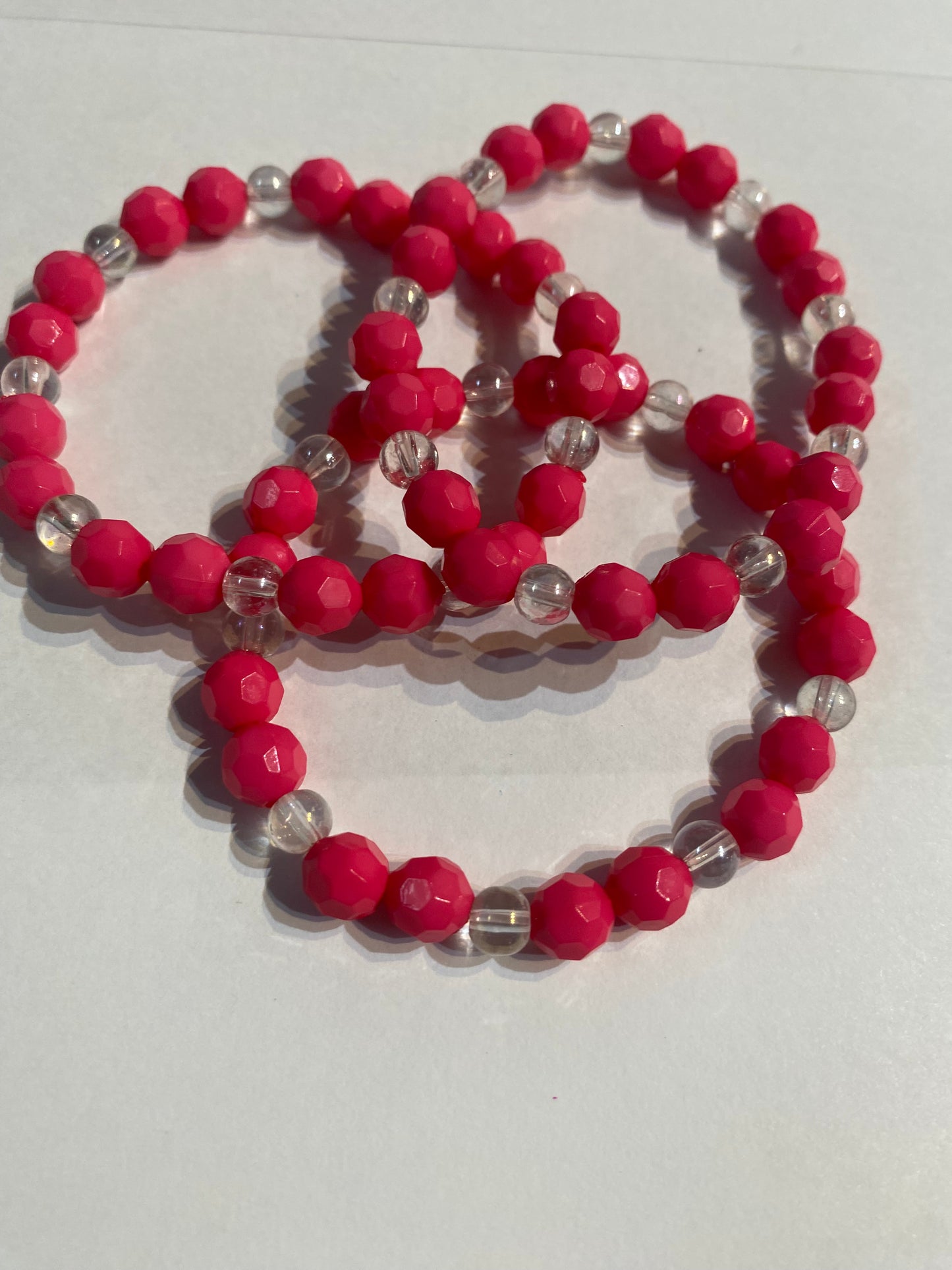 Pink & White Bracelet | Pink and White Stretch Beaded Bracelet |