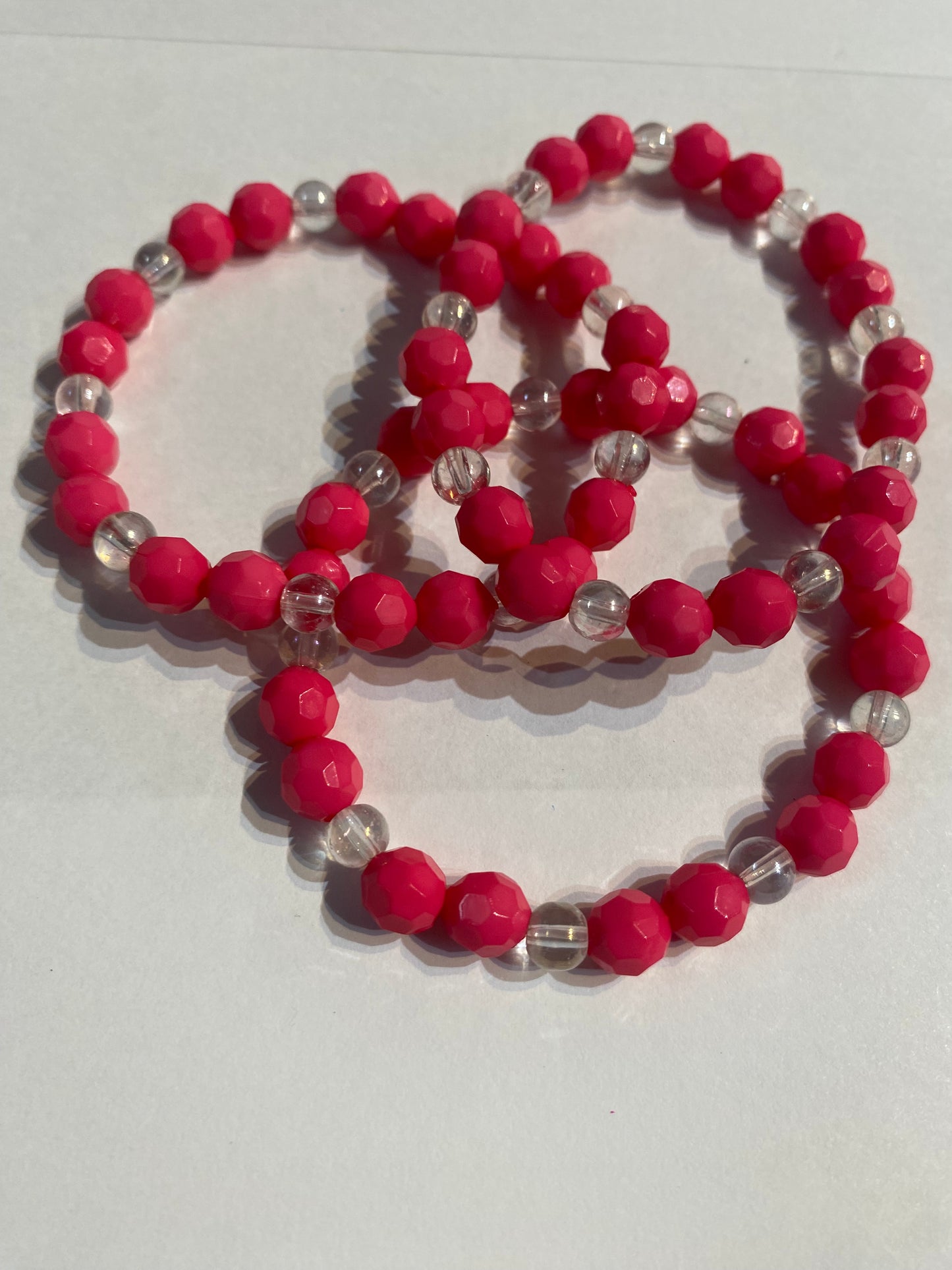Pink & White Bracelet | Pink and White Stretch Beaded Bracelet |