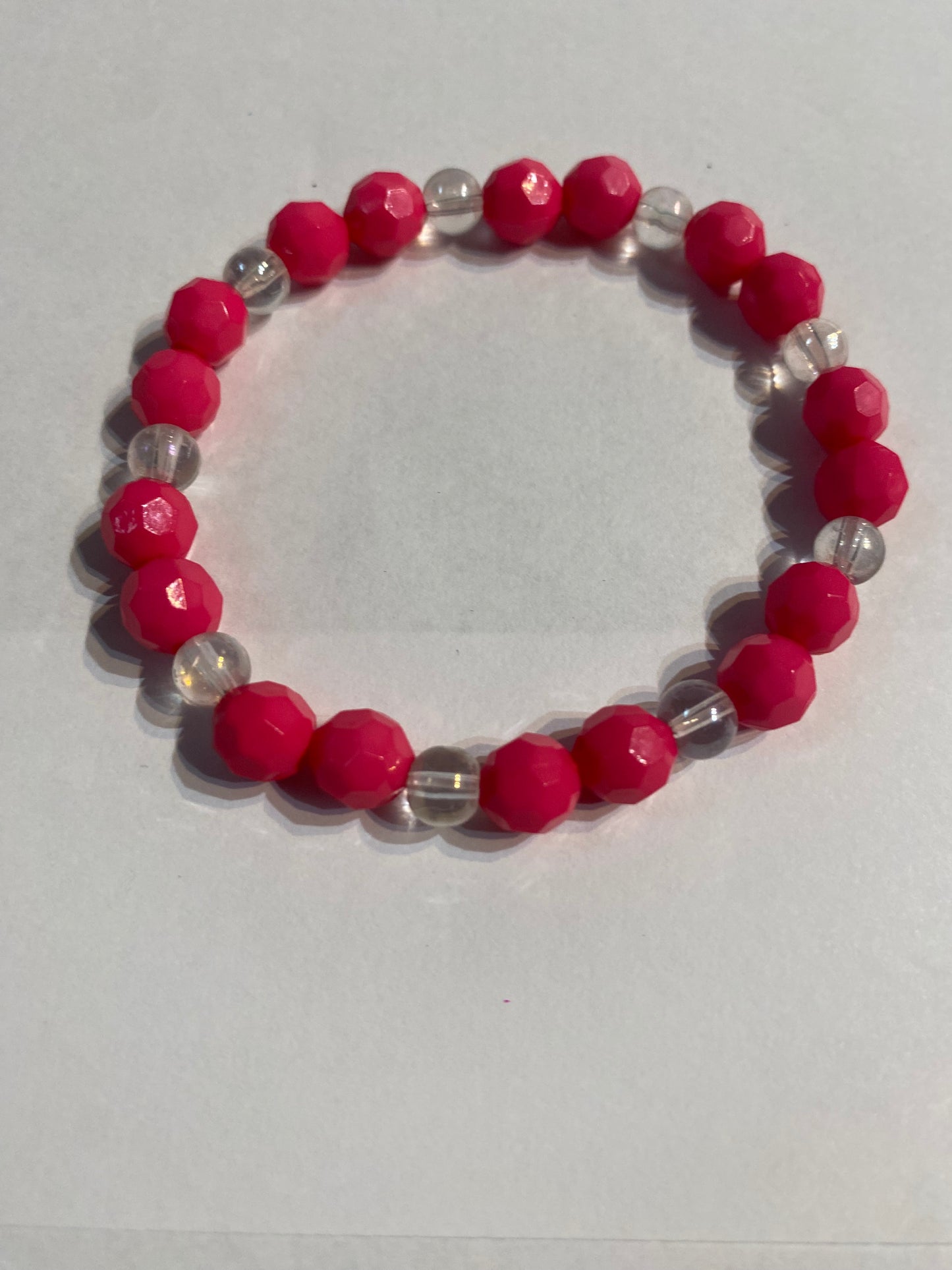 Pink & White Bracelet | Pink and White Stretch Beaded Bracelet |