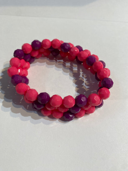 Purple and Pink Bracelet | Purple and Pink Stretch Beaded Bracelet