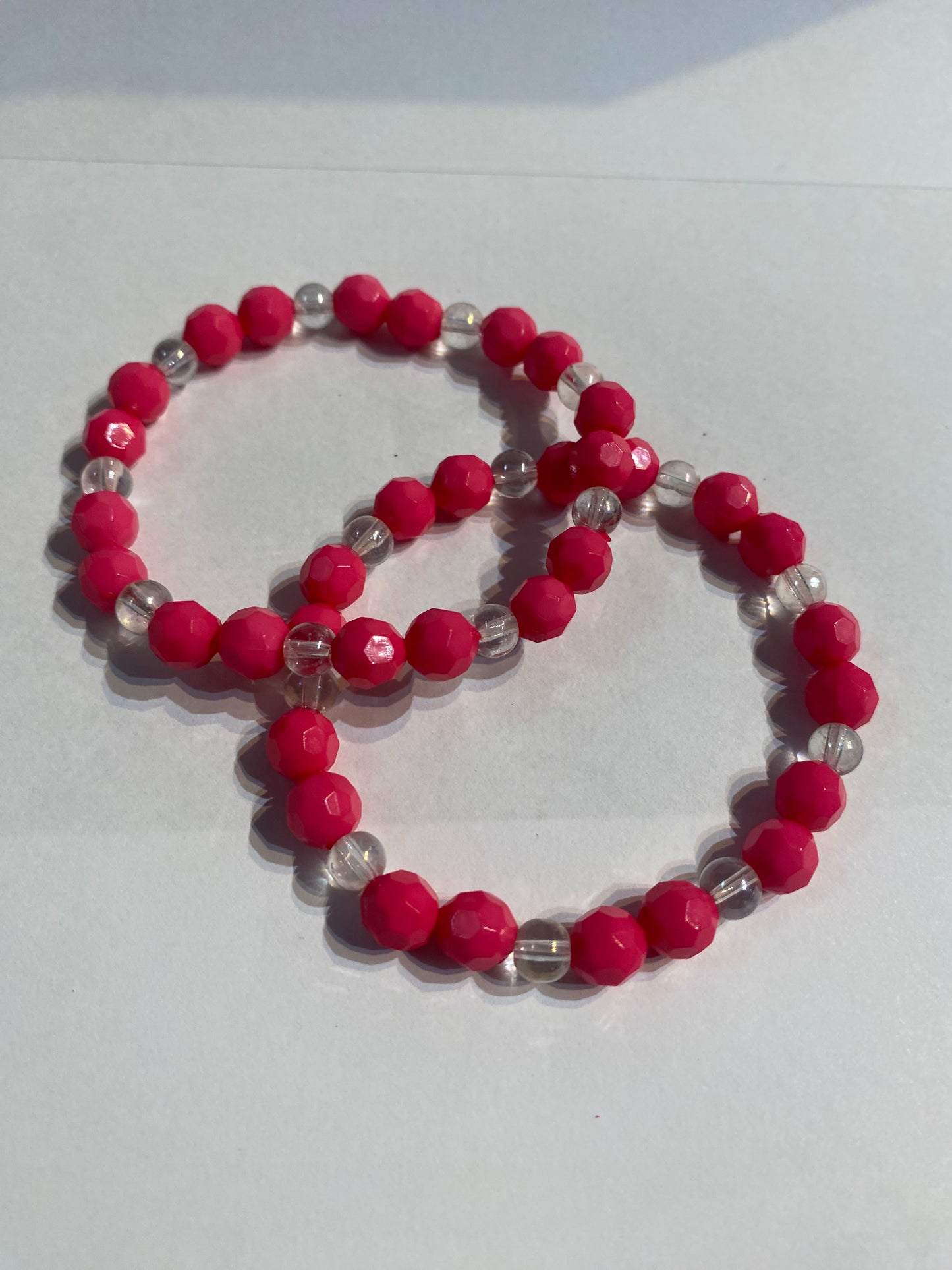 Pink & White Bracelet | Pink and White Stretch Beaded Bracelet |