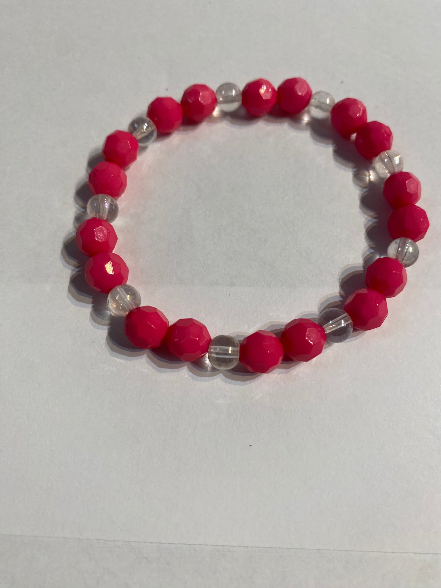 Pink & White Bracelet | Pink and White Stretch Beaded Bracelet |