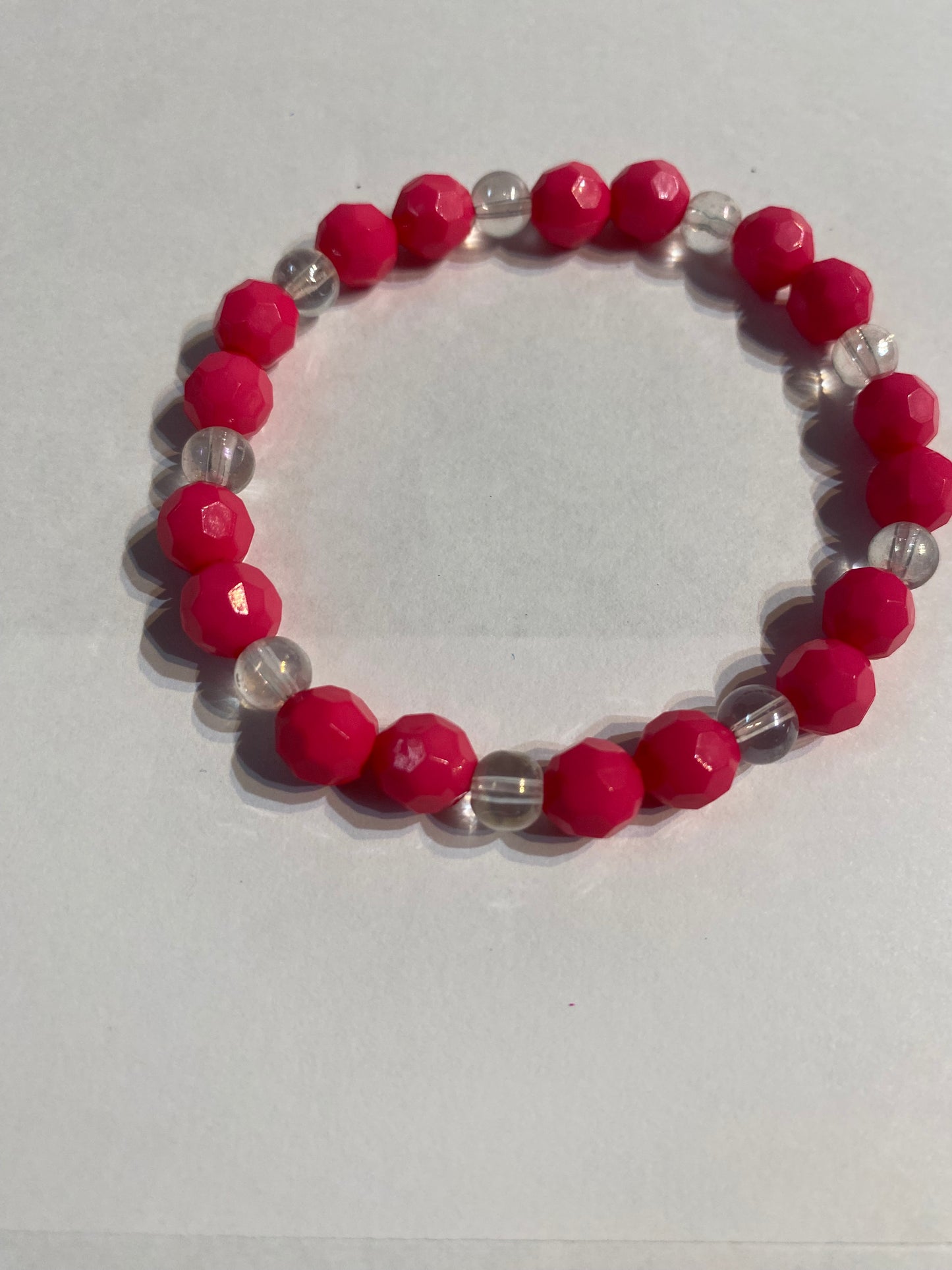 Pink & White Bracelet | Pink and White Stretch Beaded Bracelet |