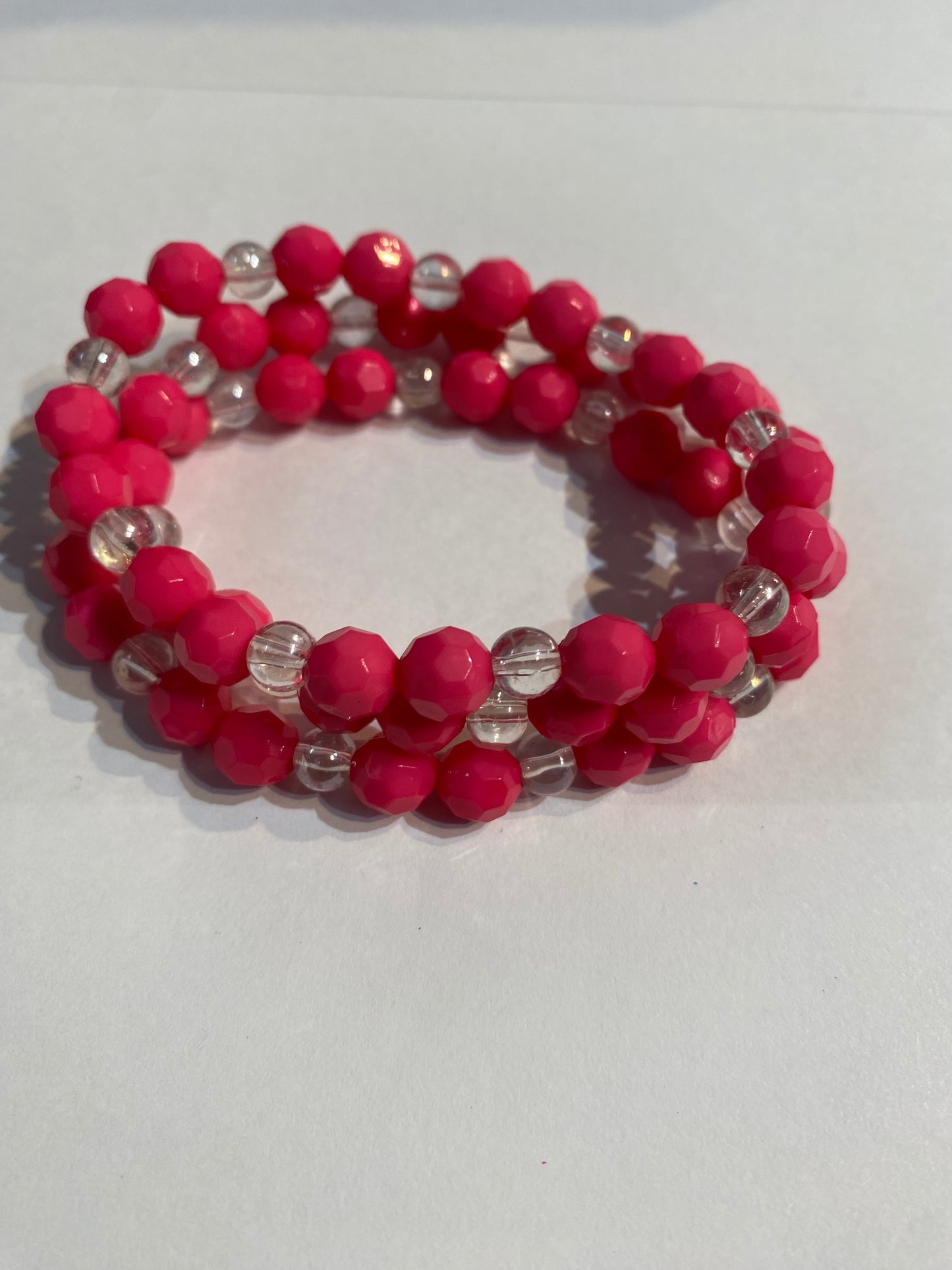 Pink & White Bracelet | Pink and White Stretch Beaded Bracelet |