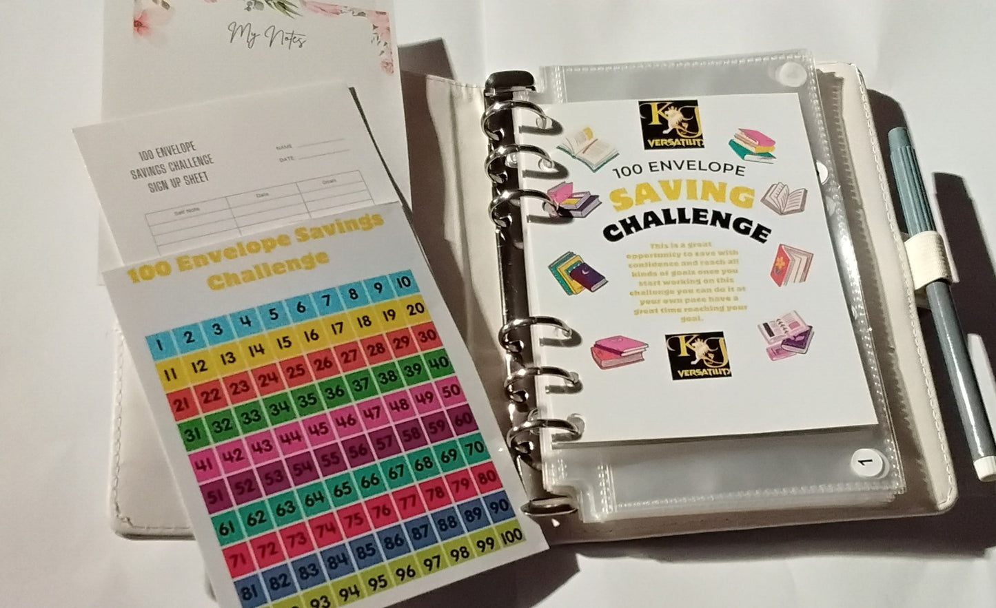 100-DAY ENVELOPE Savings Challenge Binder | Savings Binder | White Binder