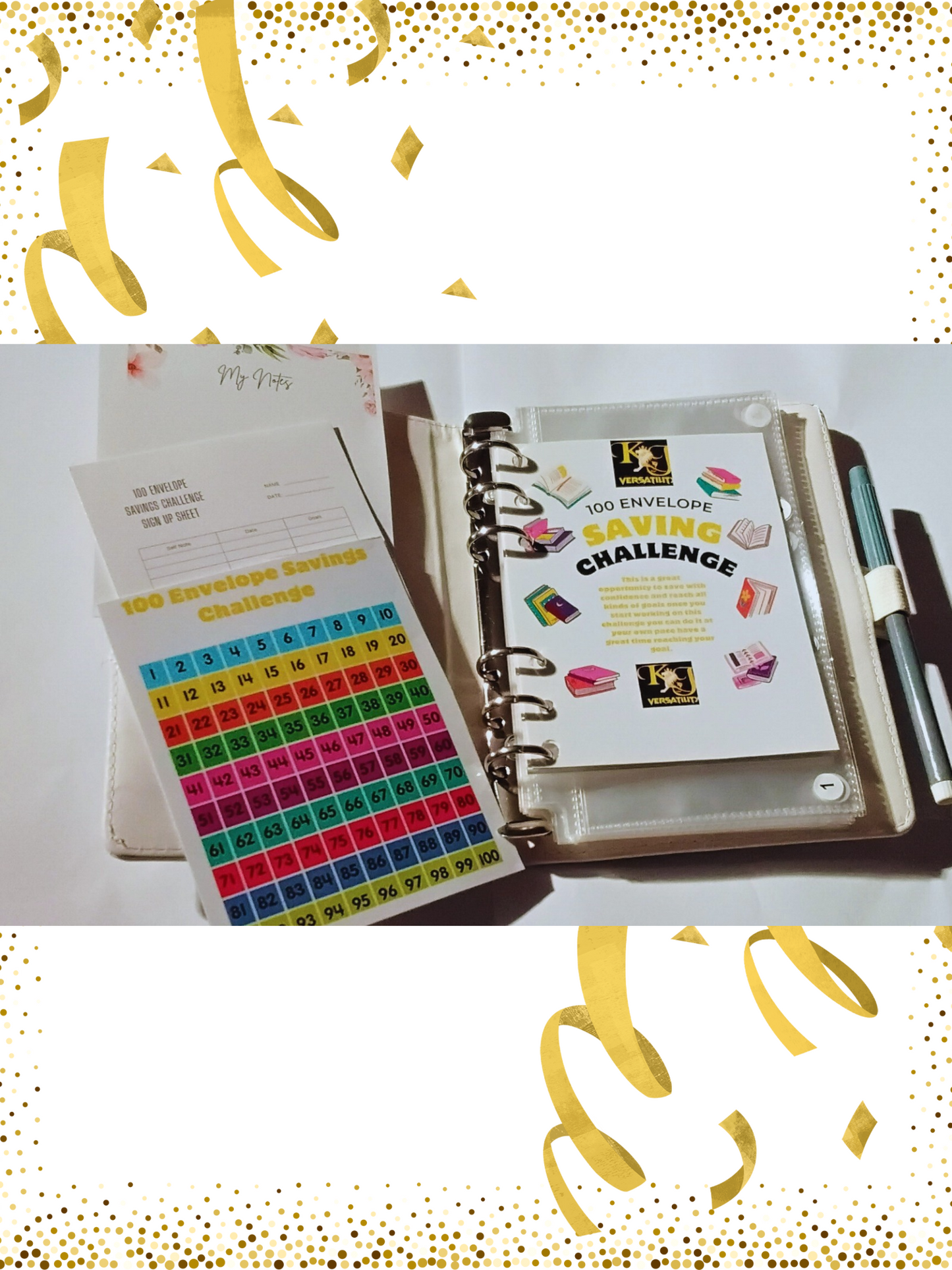 100-DAY ENVELOPE Savings Challenge Binder | Savings Binder | White Binder