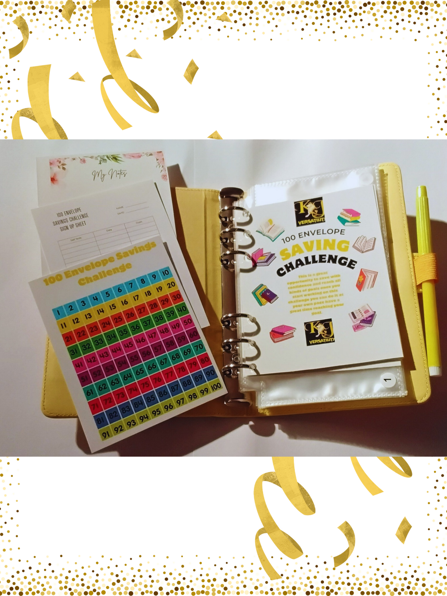 100-Day Envelope Savings Challenge Binder | Savings Binder | Yellow Binder