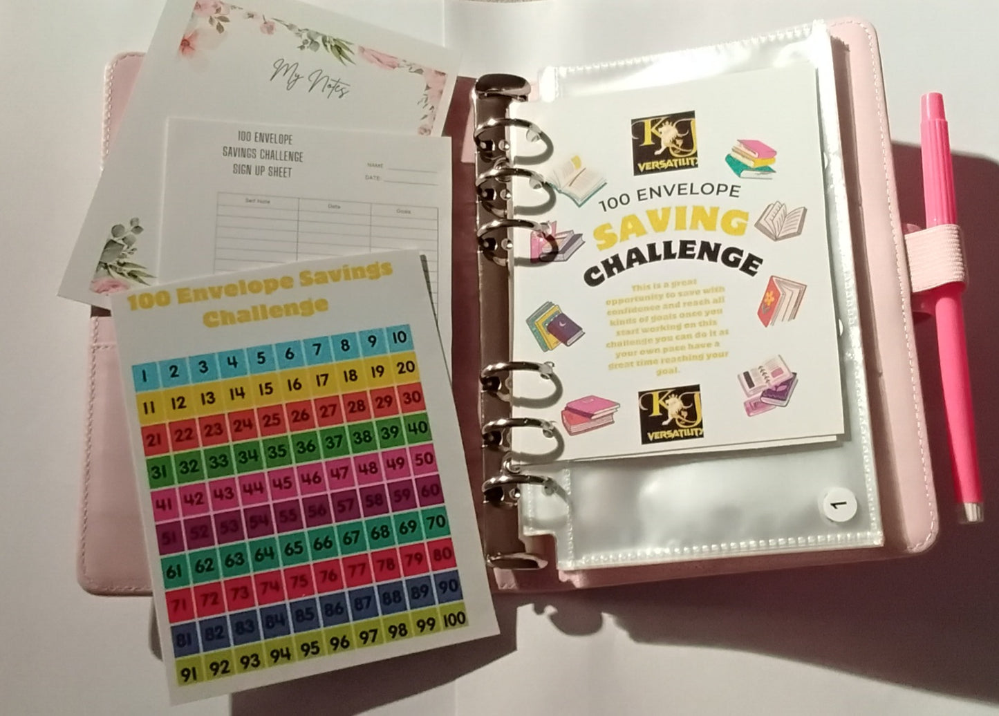 100-Day Envelope Savings Challenge Binder | Saving Binder | Pink Binder