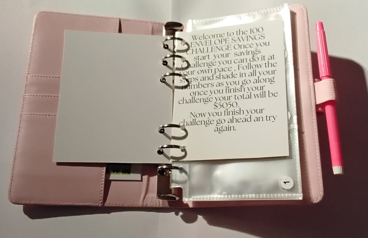 100-Day Envelope Savings Challenge Binder | Saving Binder | Pink Binder