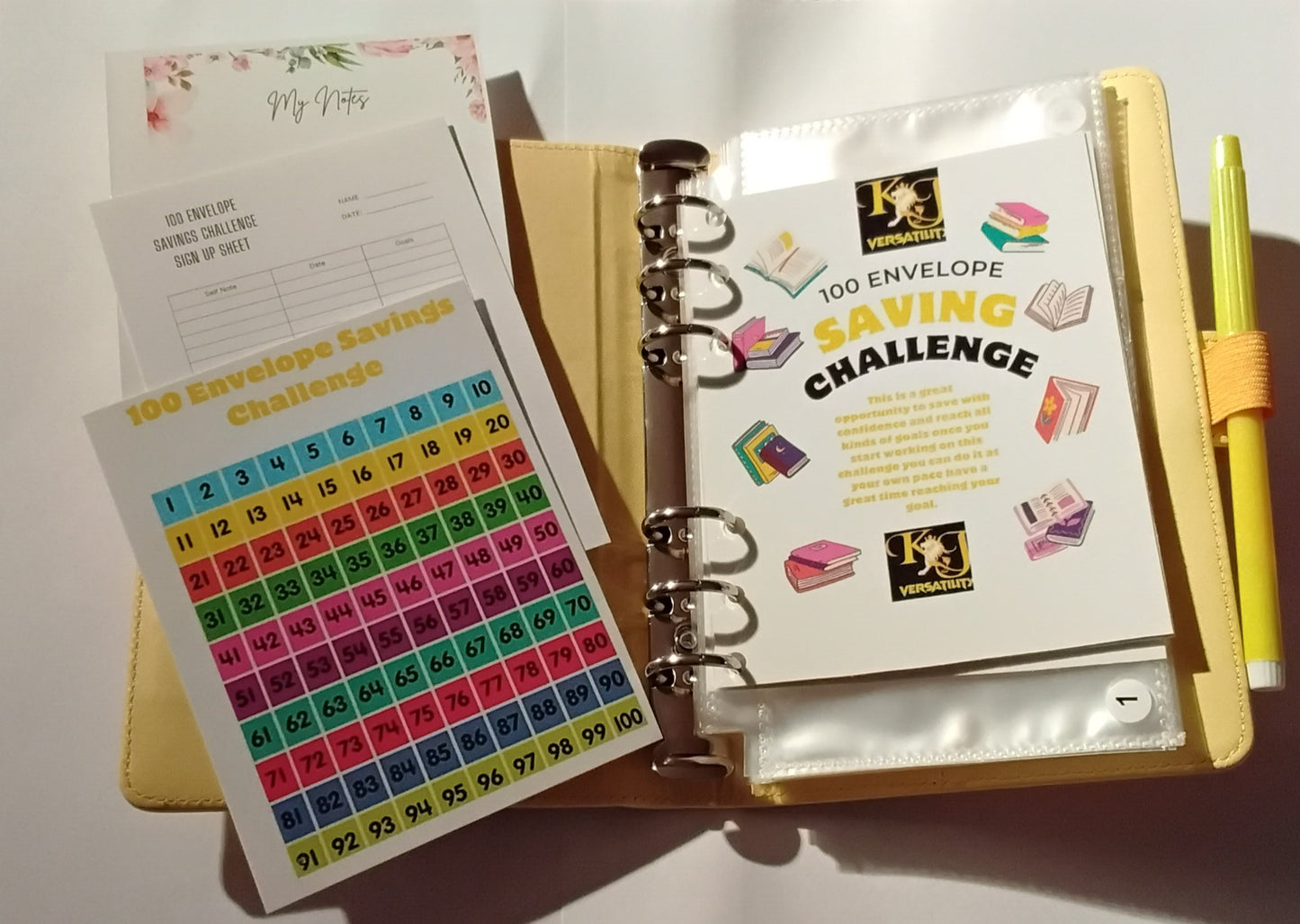 100-Day Envelope Savings Challenge Binder | Savings Binder | Yellow Binder